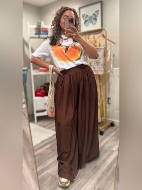 Pepita Pérez Laurel Wide Leg Trousers Elevated Chocolate Brown size L